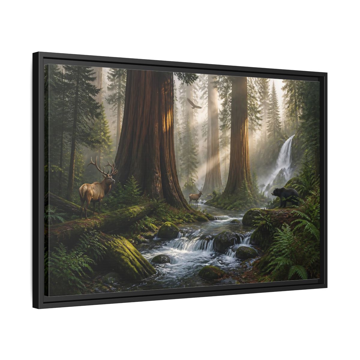 Side Mockup 14. Morning Redwood Sanctuary shown as framed canvas print
