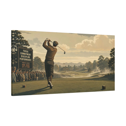 Main Mockup. Morning Tee Shot shown as canvas print