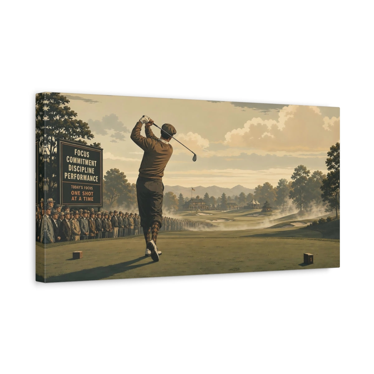 Side Mockup 3. Morning Tee Shot shown as canvas print