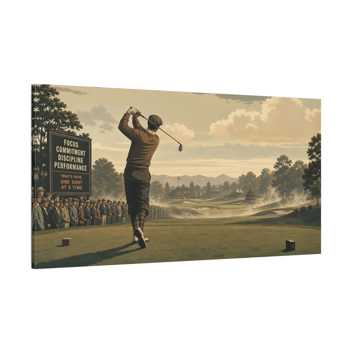 Side Mockup 2. Morning Tee Shot shown as canvas print