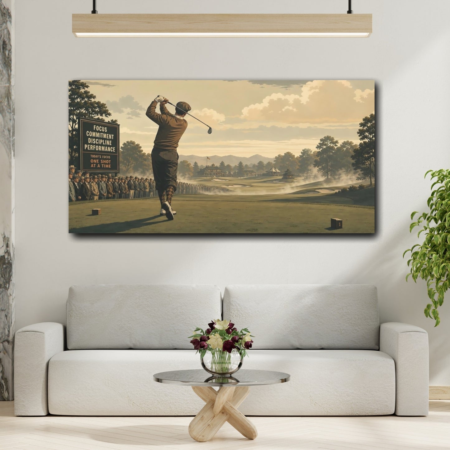 Mockup 2. Morning Tee Shot shown as canvas print