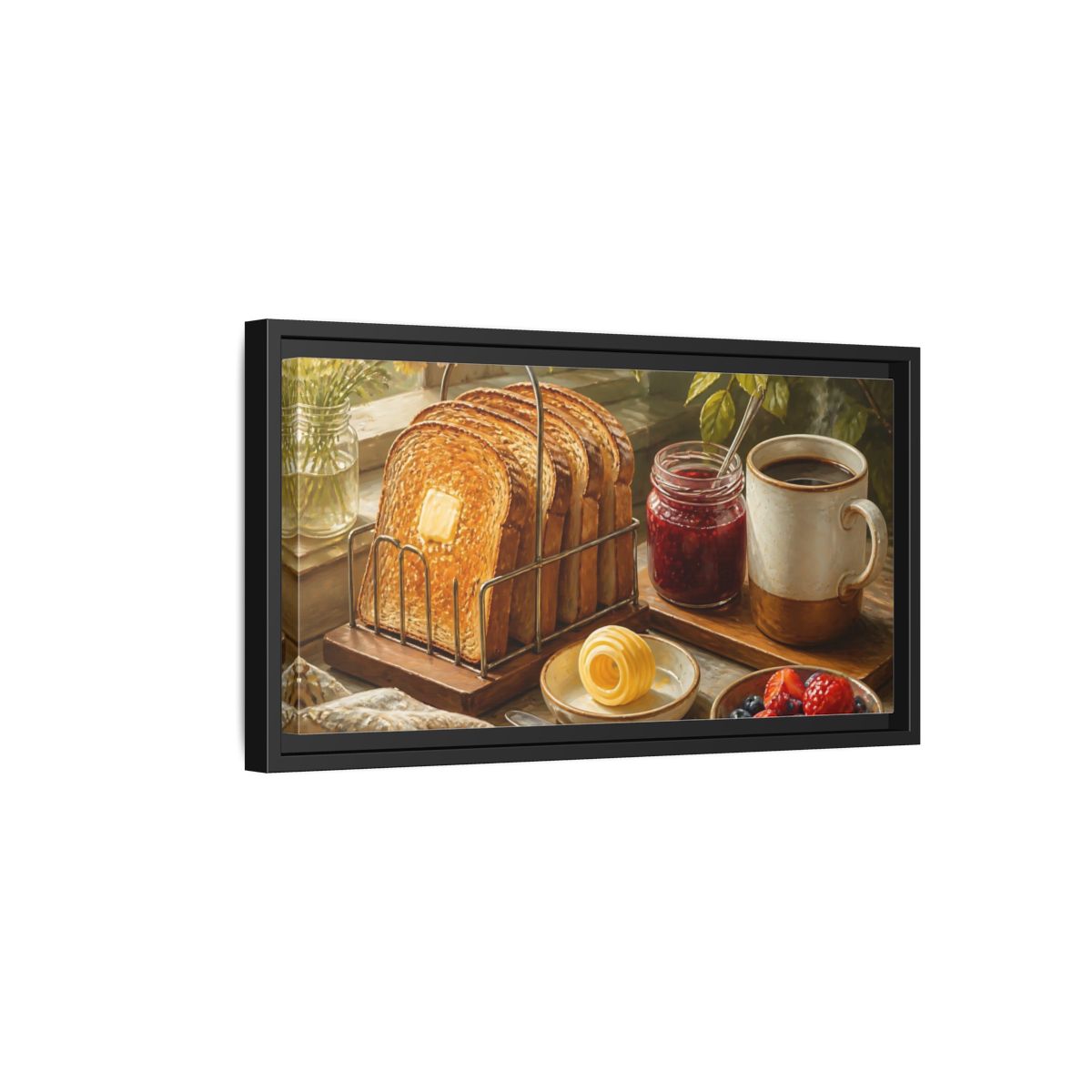 Side Mockup 8. Morning Toast And Coffee shown as framed canvas print