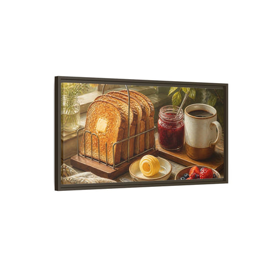 Main Mockup. Morning Toast And Coffee shown as framed canvas print