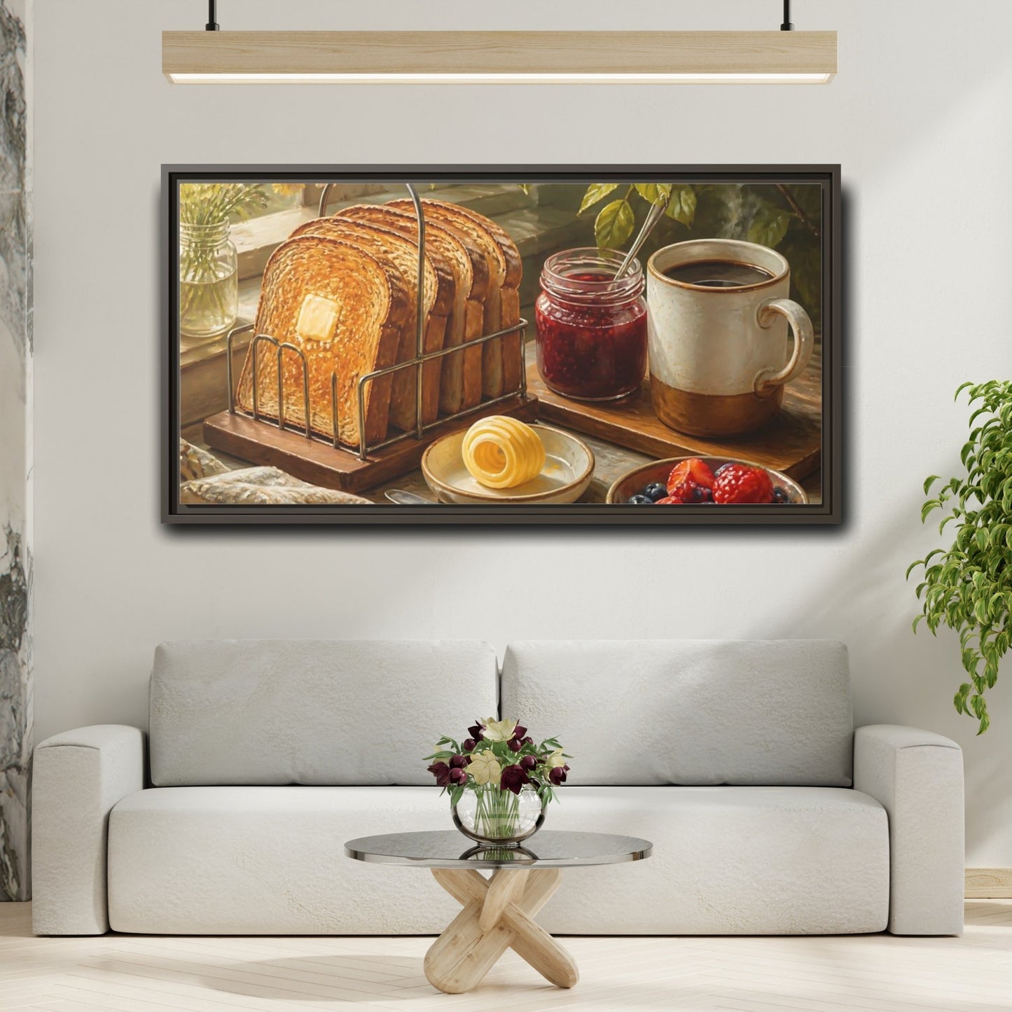 Mockup 2. Morning Toast And Coffee shown as framed canvas print