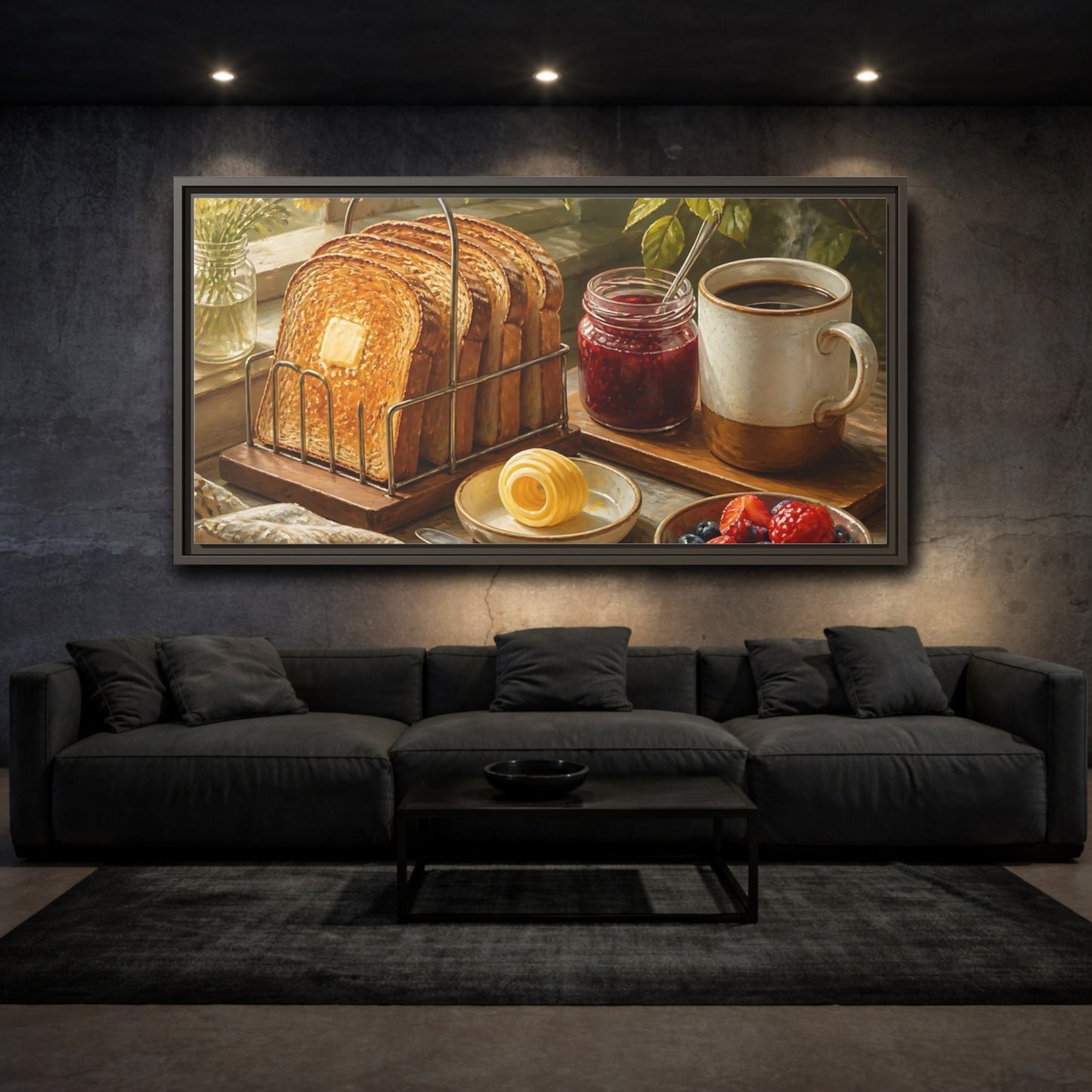 Mockup 3. Morning Toast And Coffee shown as framed canvas print