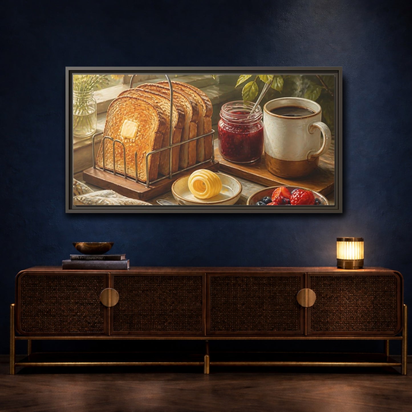 Mockup 4. Morning Toast And Coffee shown as framed canvas print