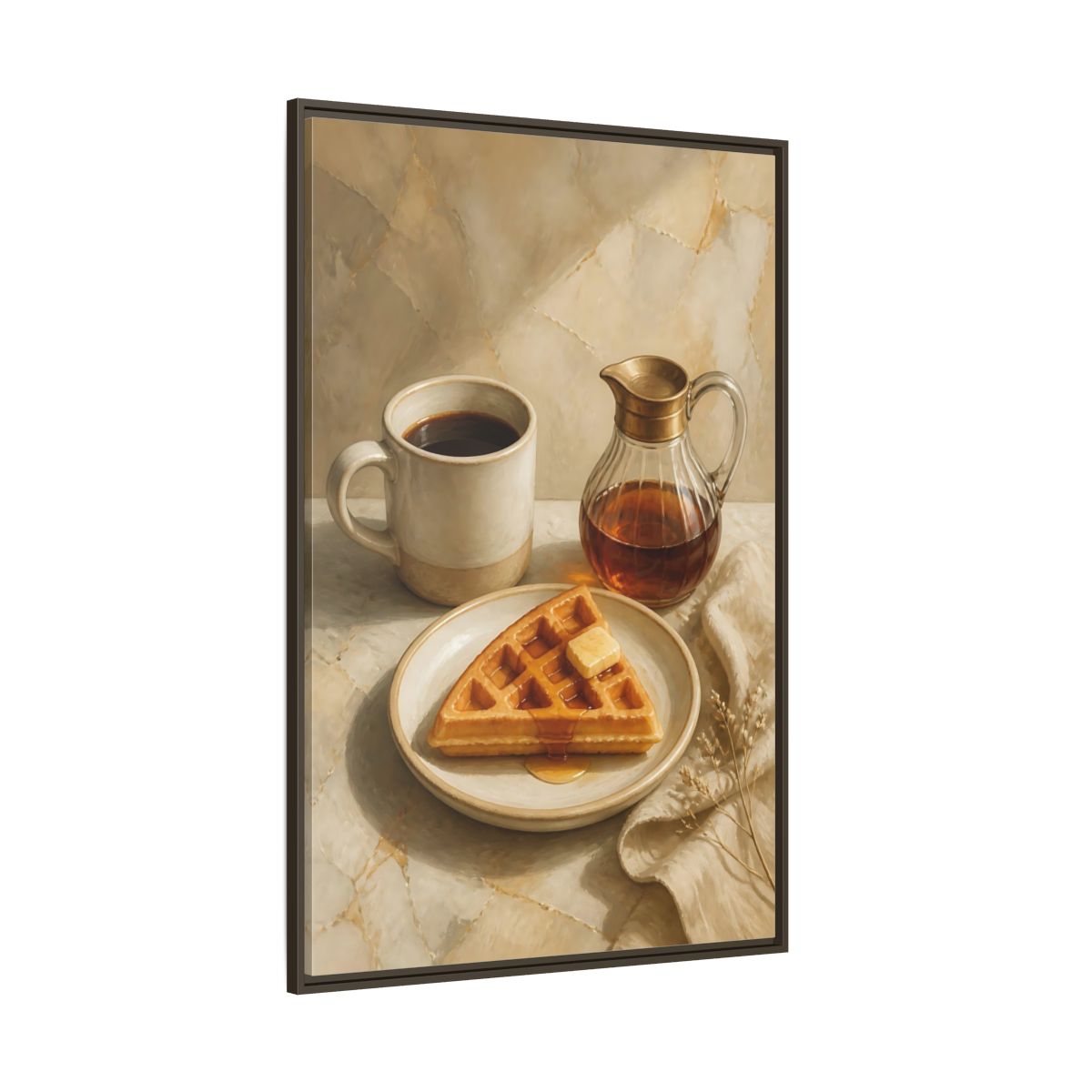 Side Mockup 8. Morning Waffle With Coffee shown as framed canvas print