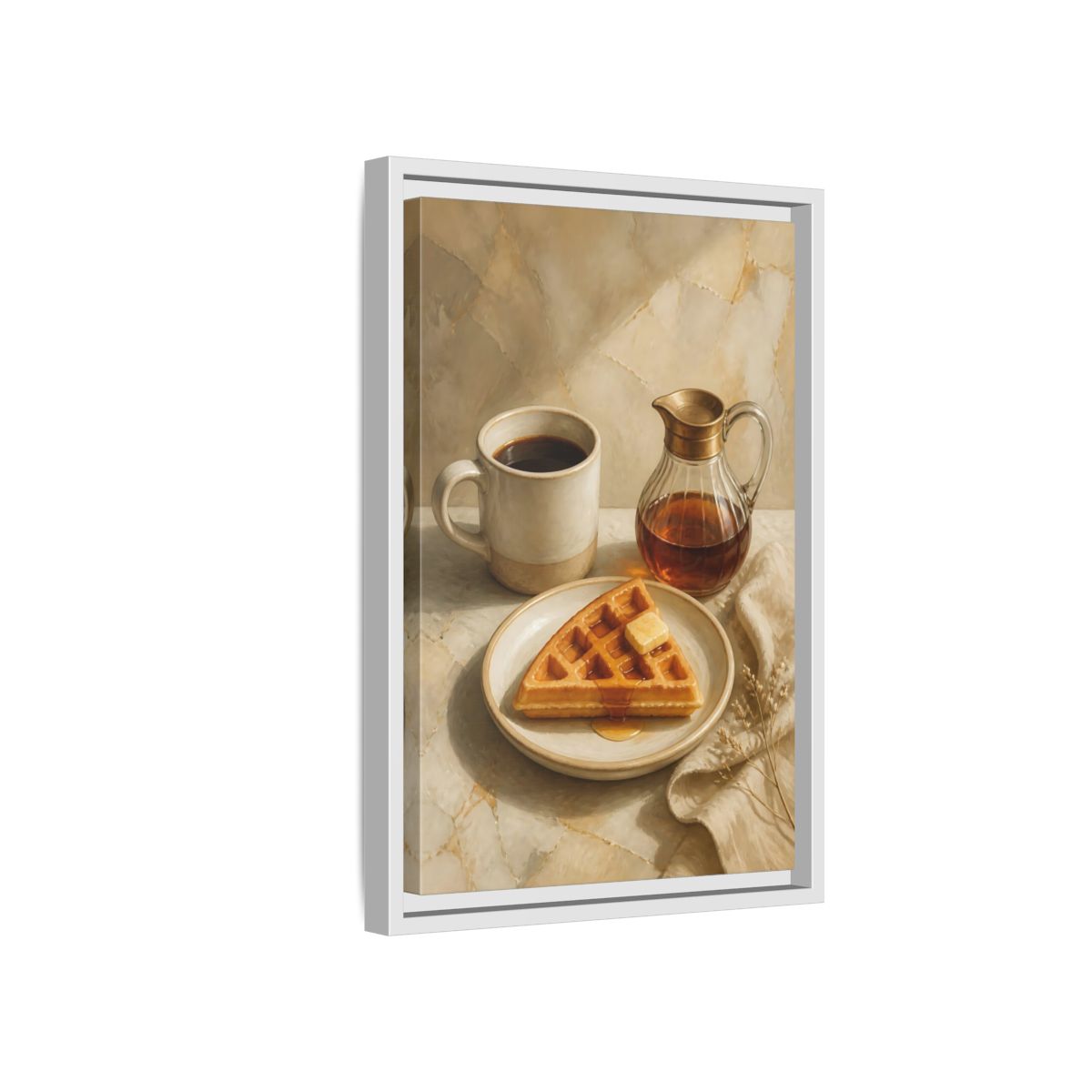 Side Mockup 4. Morning Waffle With Coffee shown as framed canvas print