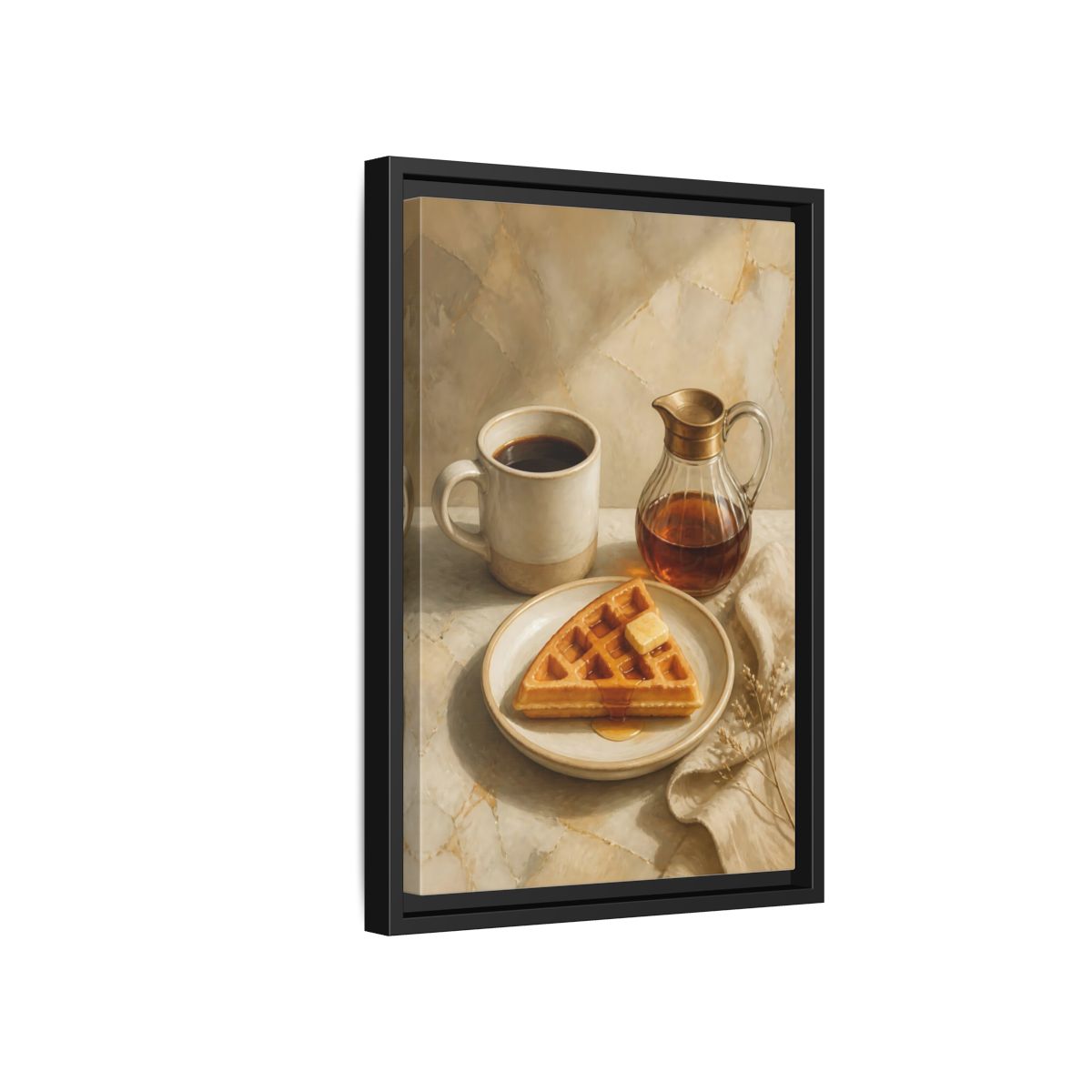 Side Mockup 6. Morning Waffle With Coffee shown as framed canvas print