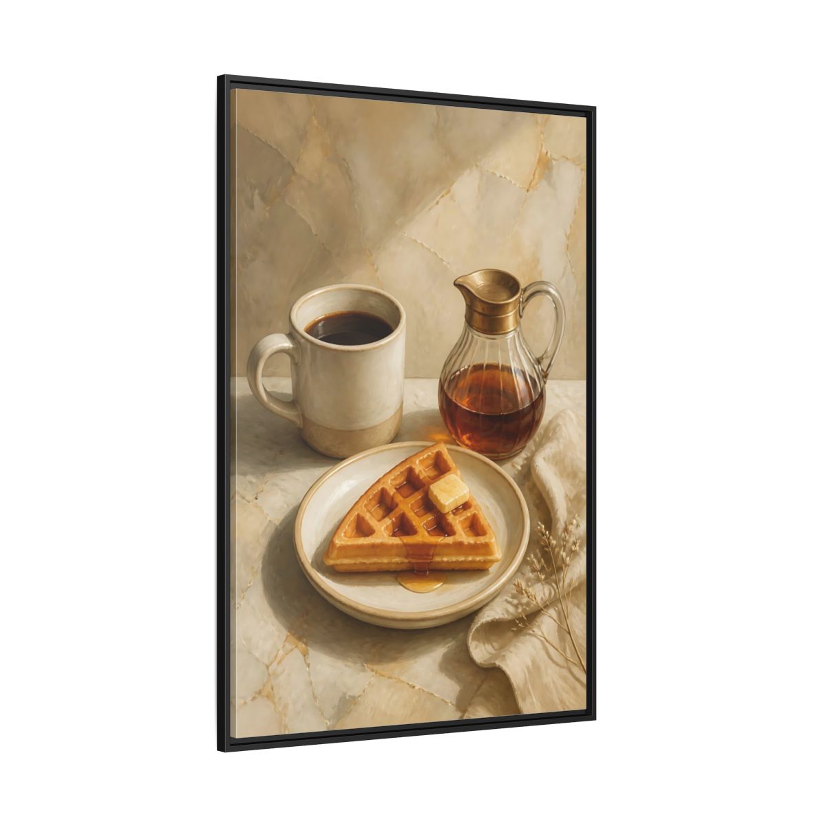 Side Mockup 12. Morning Waffle With Coffee shown as framed canvas print