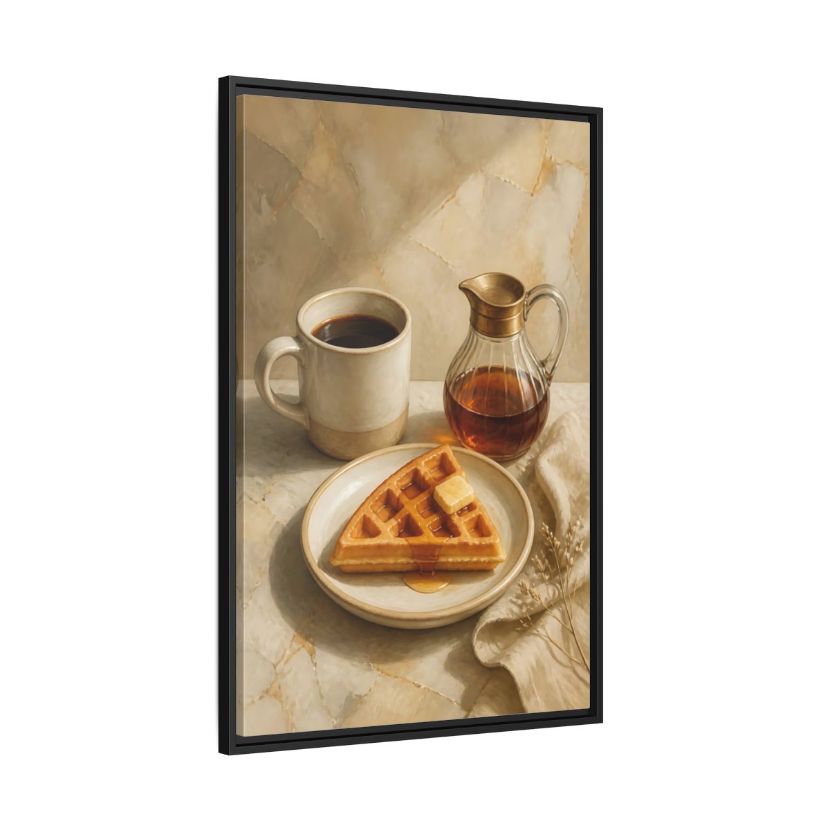 Side Mockup 13. Morning Waffle With Coffee shown as framed canvas print