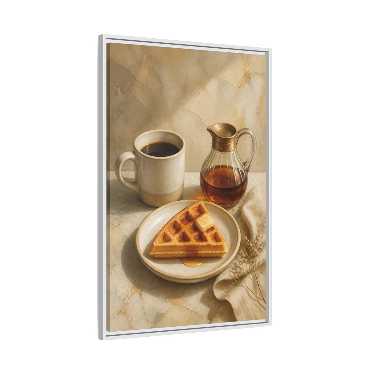 Side Mockup 9. Morning Waffle With Coffee shown as framed canvas print