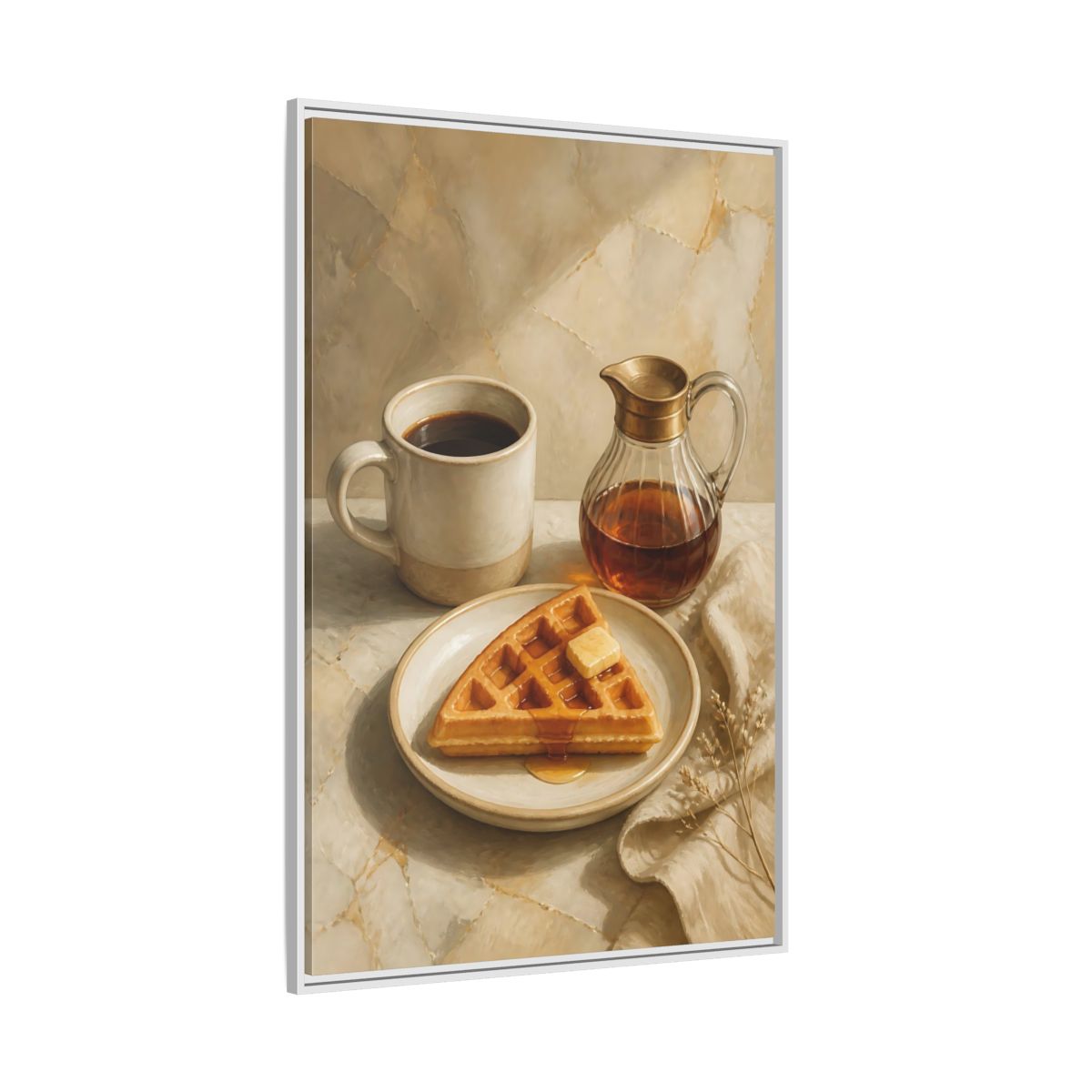 Side Mockup 7. Morning Waffle With Coffee shown as framed canvas print
