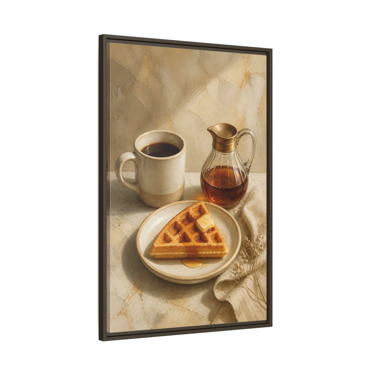 Main Mockup. Morning Waffle With Coffee shown as framed canvas print