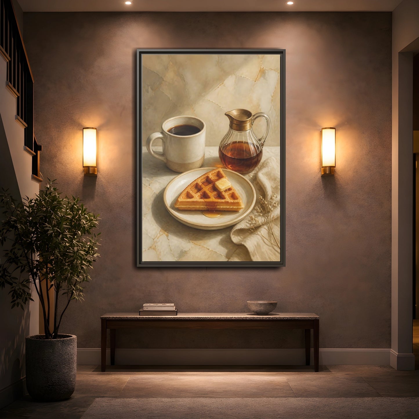Mockup 2. Morning Waffle With Coffee shown as framed canvas print