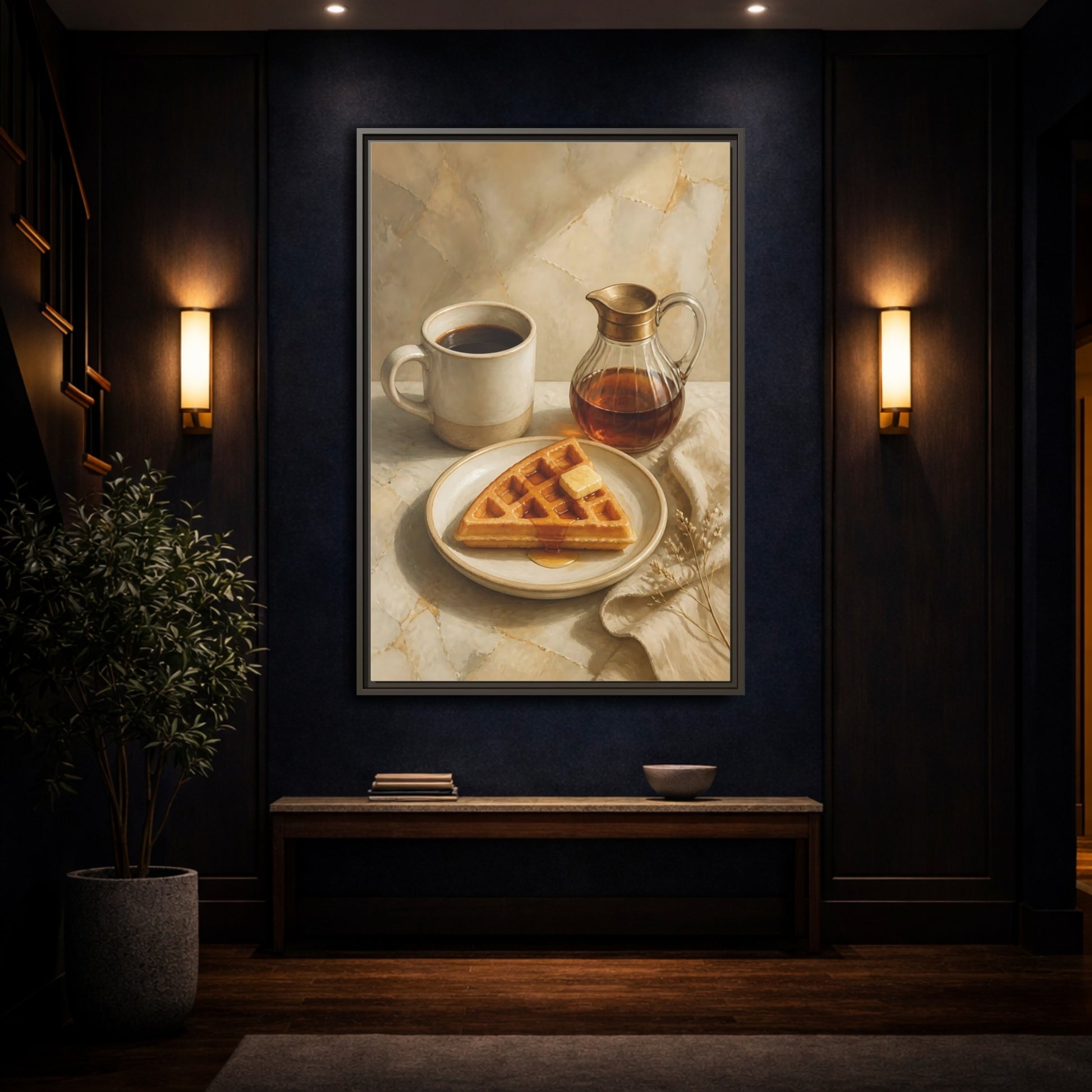 Mockup 4. Morning Waffle With Coffee shown as framed canvas print