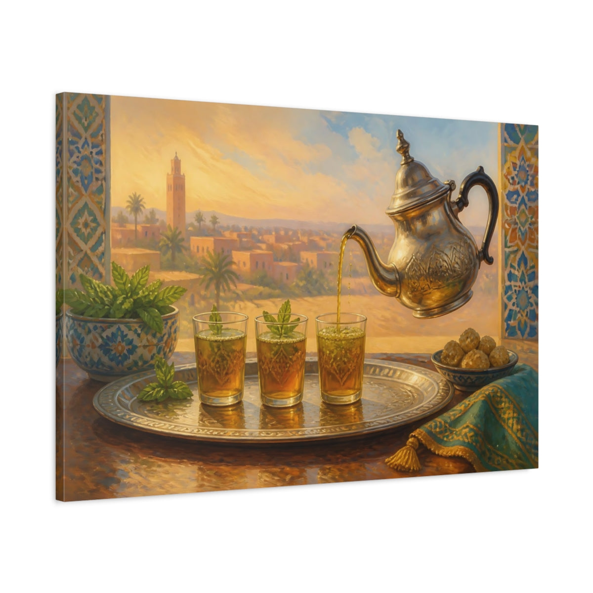 Main Mockup. Moroccan Mint Tea shown as canvas print