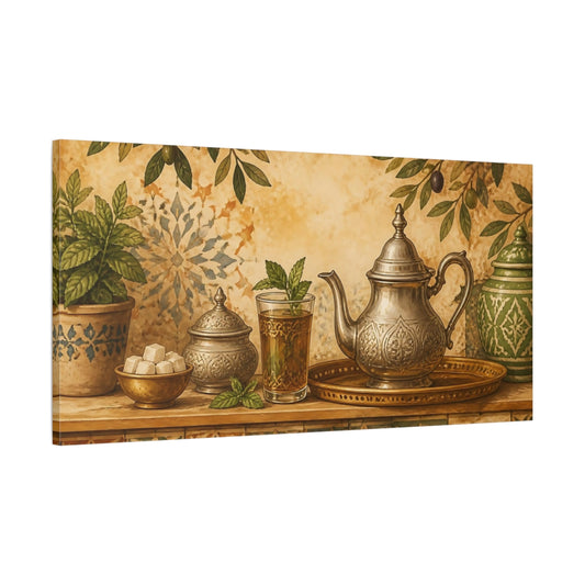 Main Mockup. Moroccan Mint Tea Still Life shown as canvas print