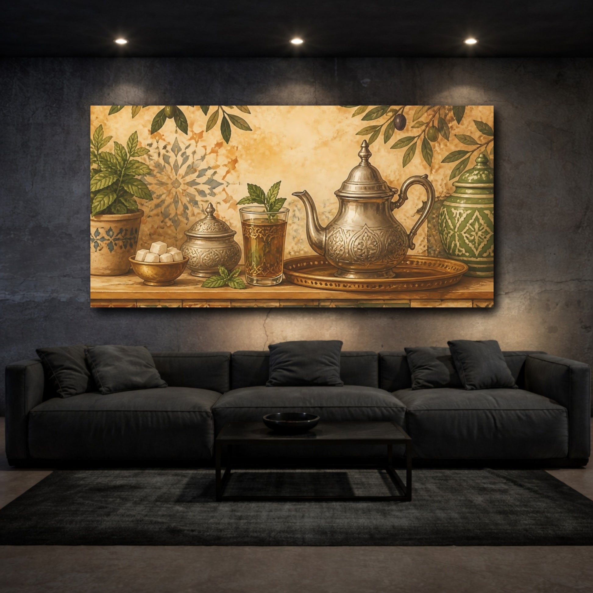 Mockup 3. Moroccan Mint Tea Still Life shown as canvas print