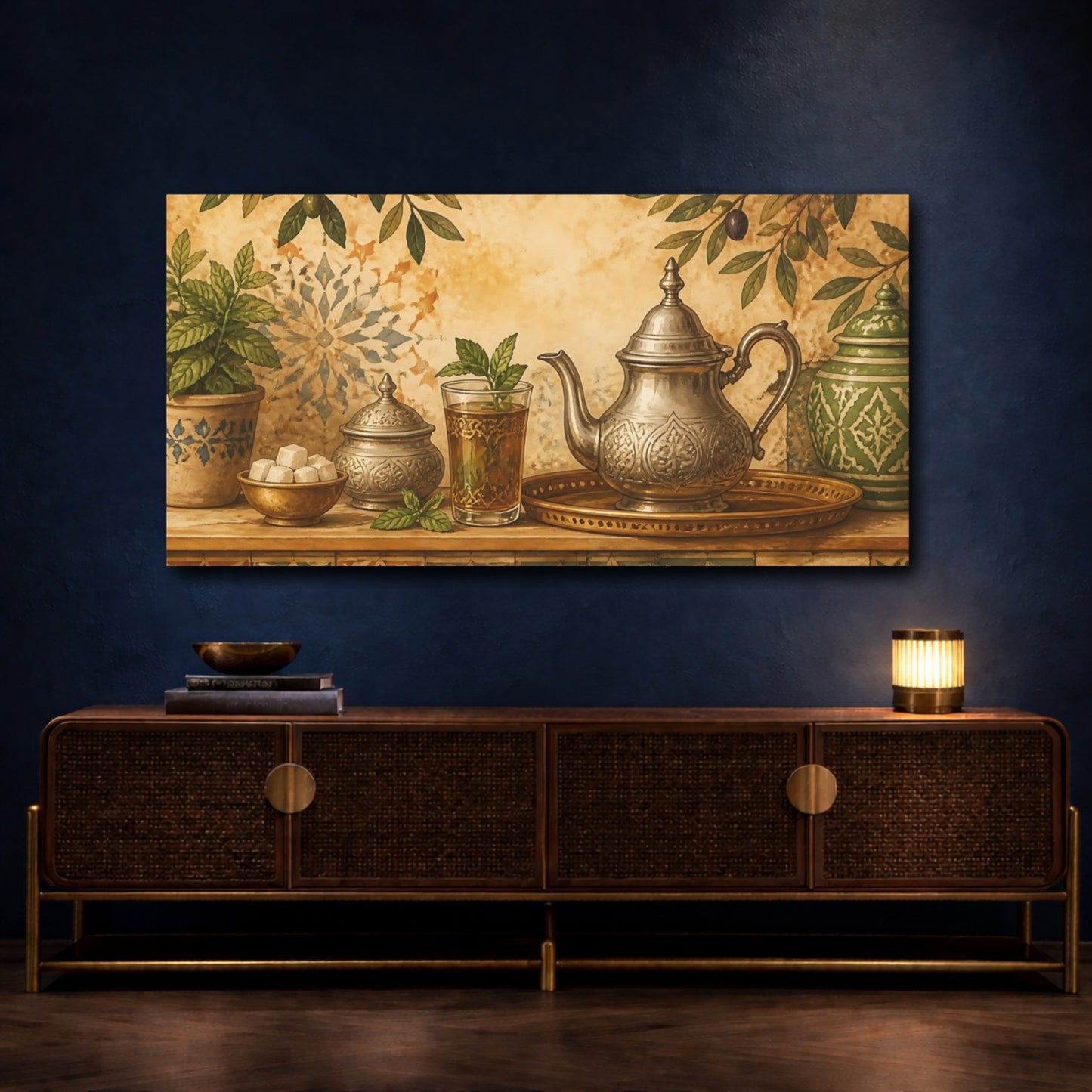 Mockup 4. Moroccan Mint Tea Still Life shown as canvas print