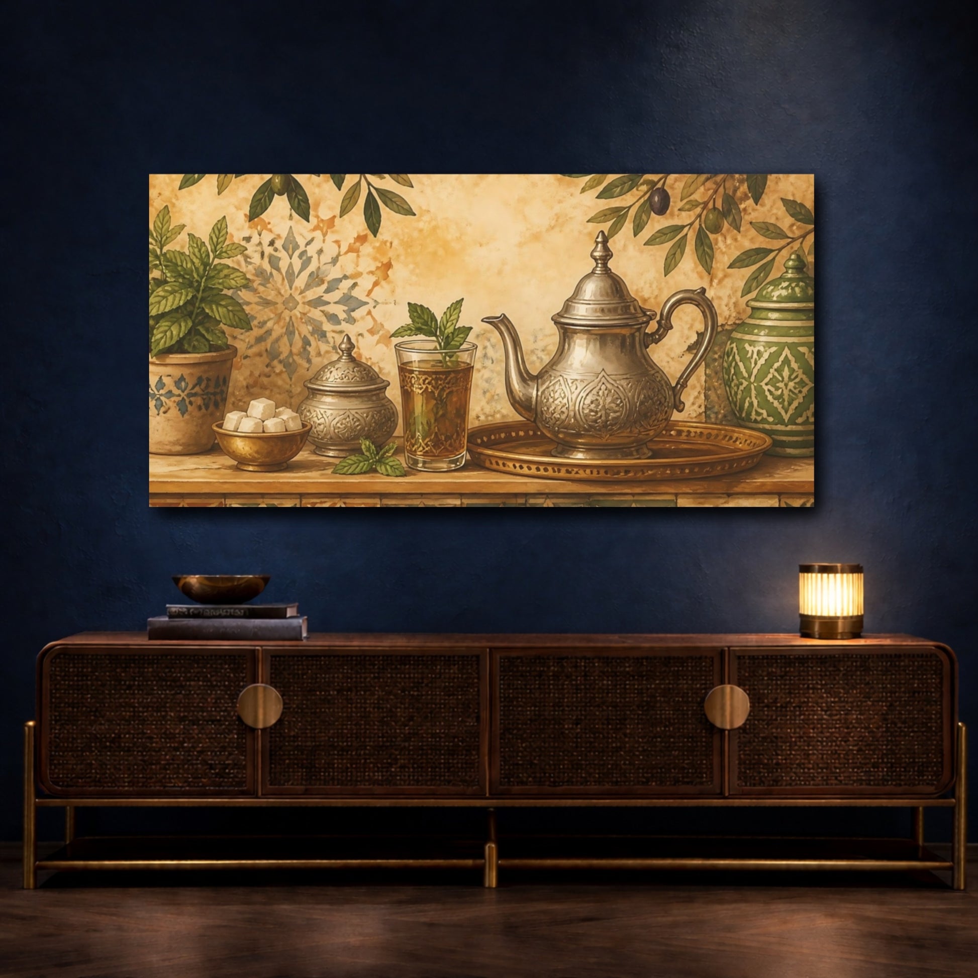 Mockup 4. Moroccan Mint Tea Still Life shown as canvas print