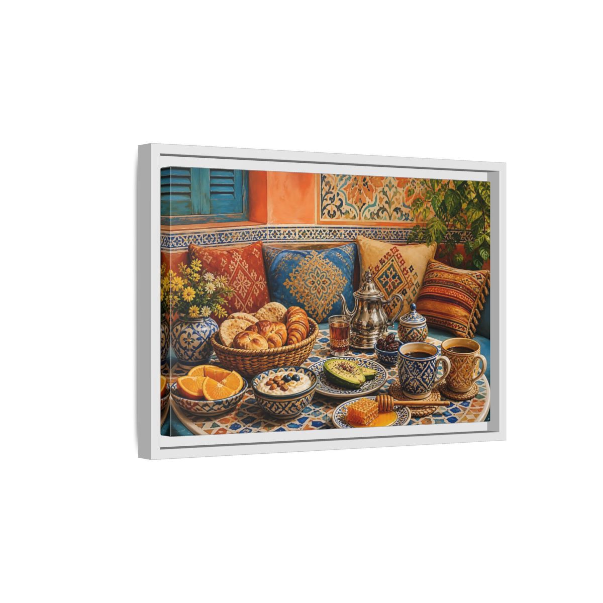 Side Mockup 4. Mosaic Breakfast Spread shown as framed canvas print