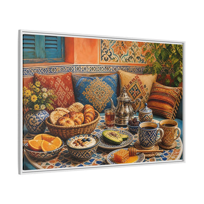 Side Mockup 7. Mosaic Breakfast Spread shown as framed canvas print