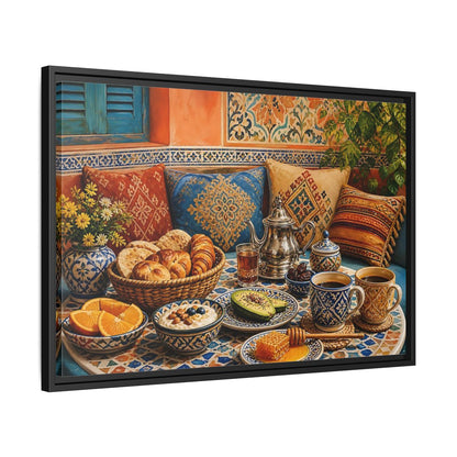 Side Mockup 14. Mosaic Breakfast Spread shown as framed canvas print