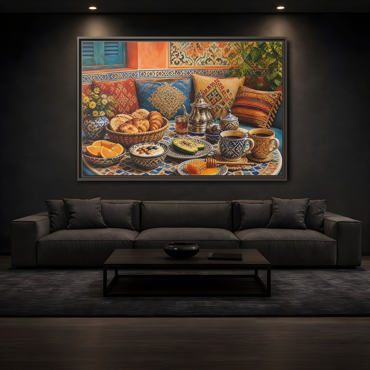 Mockup 3. Mosaic Breakfast Spread shown as framed canvas print