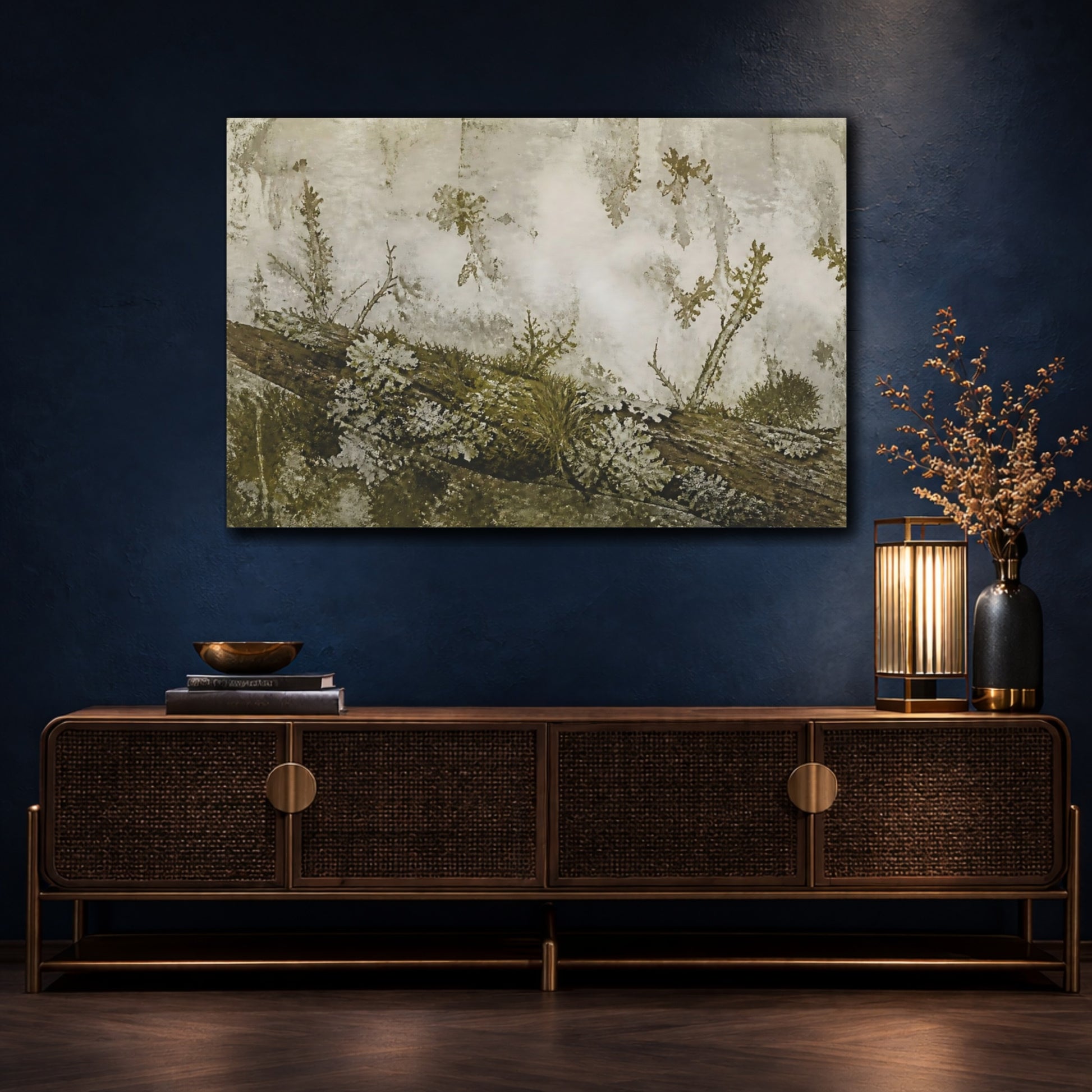Mockup 4. Moss And Lichen On Branch shown as canvas print