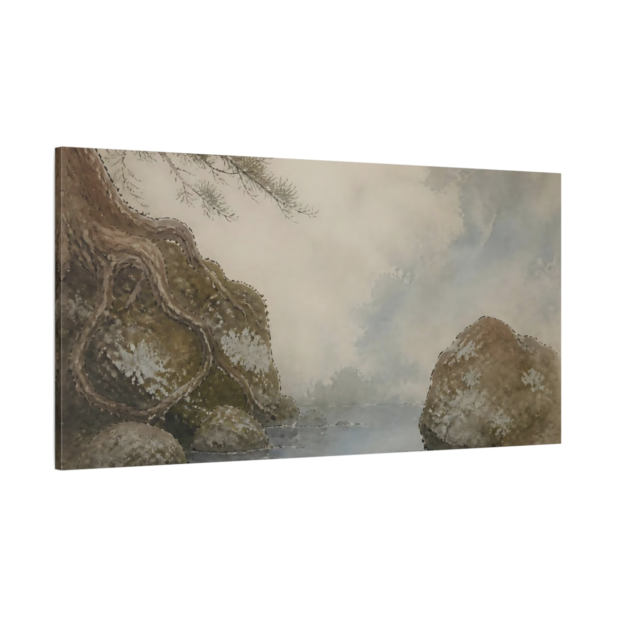 Side Mockup 2. Moss-Covered Stones shown as canvas print