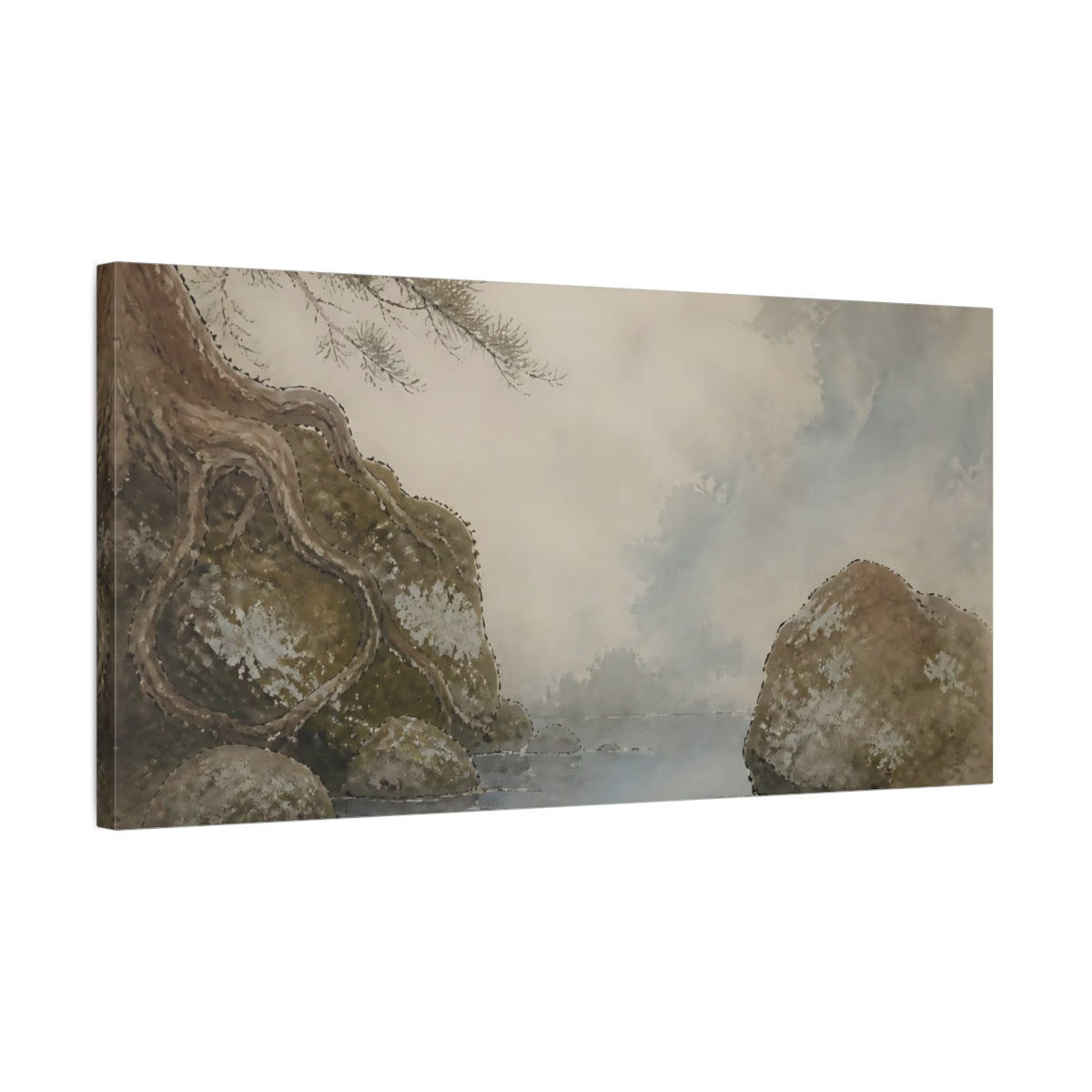 Side Mockup 1. Moss-Covered Stones shown as canvas print
