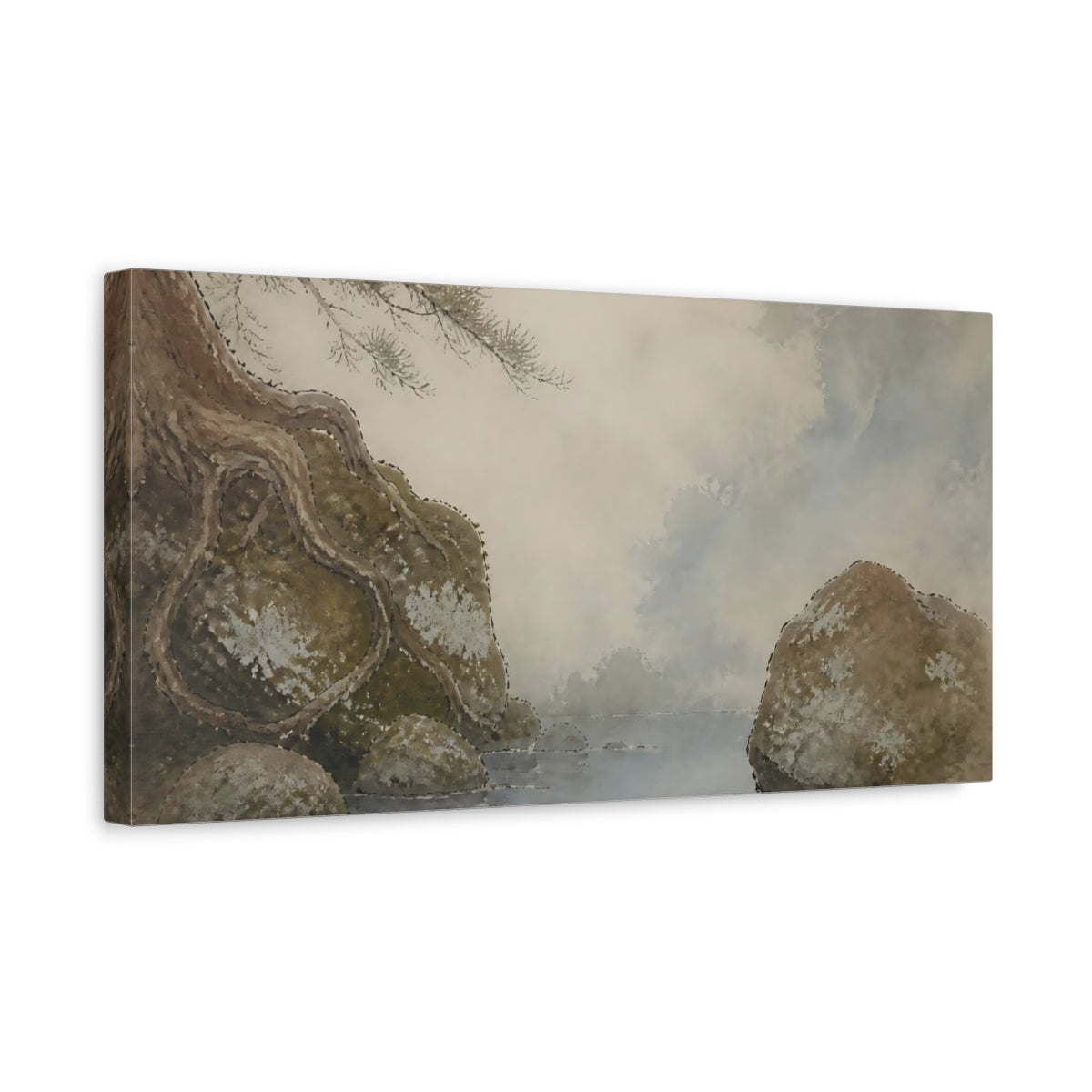 Side Mockup 3. Moss-Covered Stones shown as canvas print