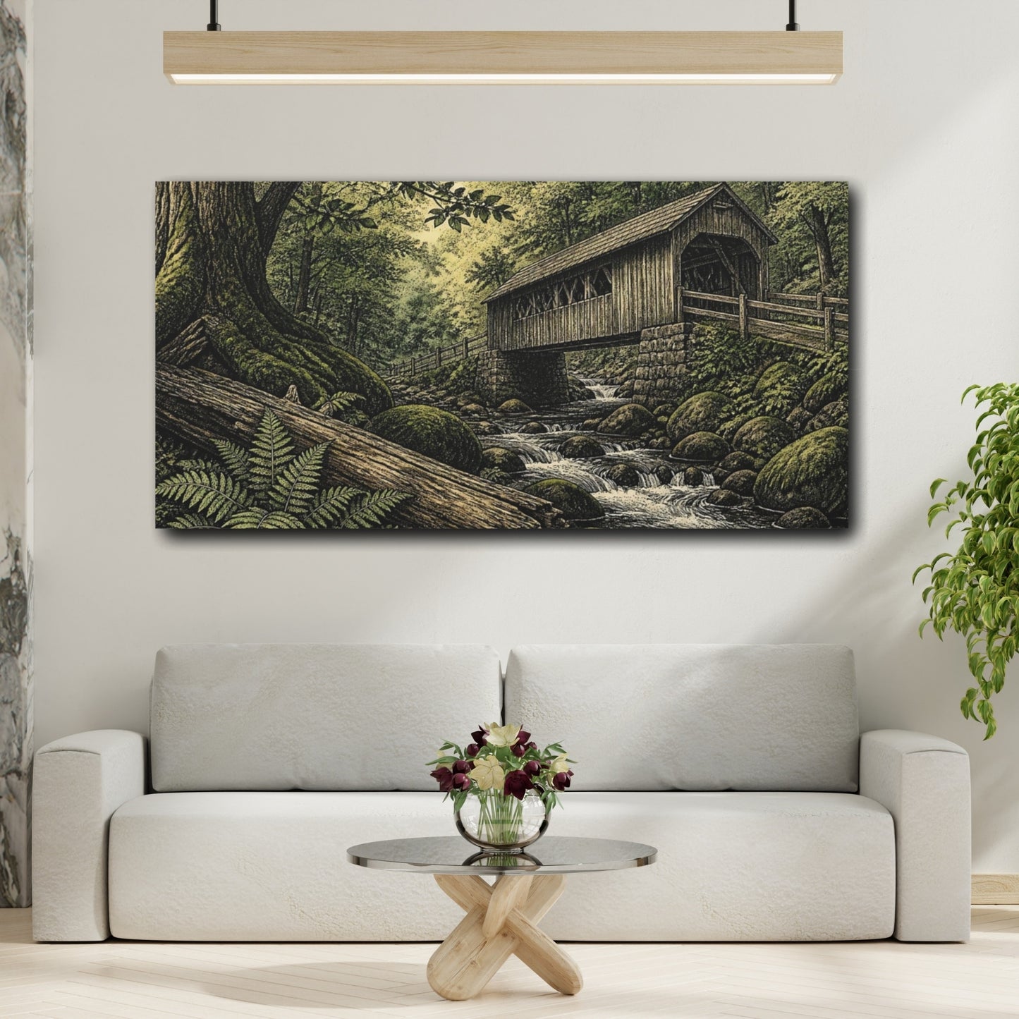 Mockup 2. Mossy Covered Bridge shown as canvas print