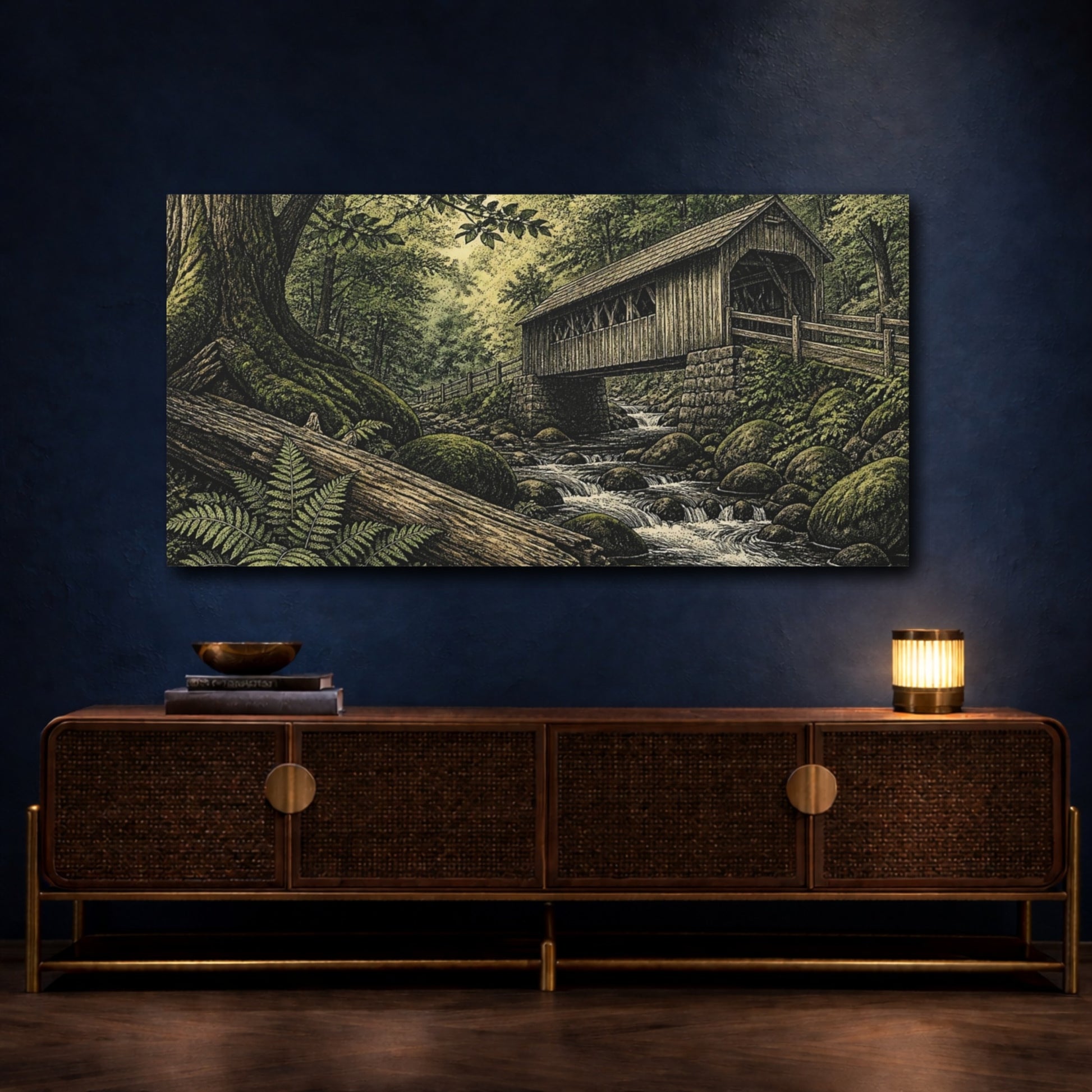 Mockup 4. Mossy Covered Bridge shown as canvas print