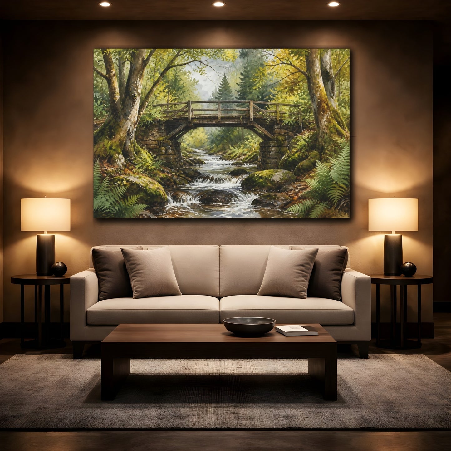 Mockup 2. Mossy Forest Bridge shown as canvas print