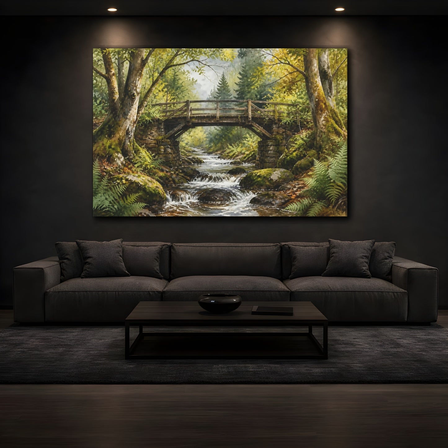 Mockup 3. Mossy Forest Bridge shown as canvas print