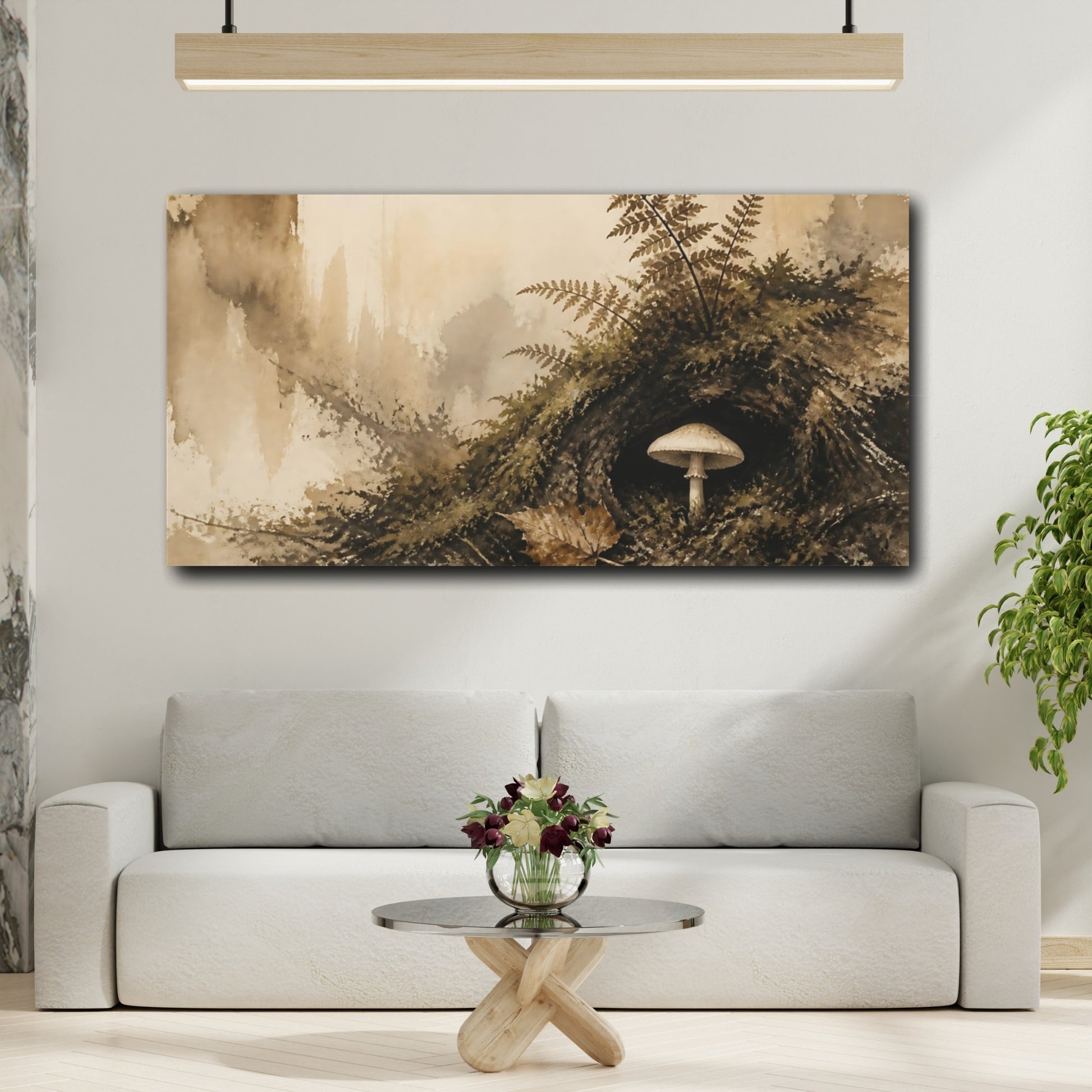 Mockup 2. Mossy Hollow Mushroom shown as canvas print