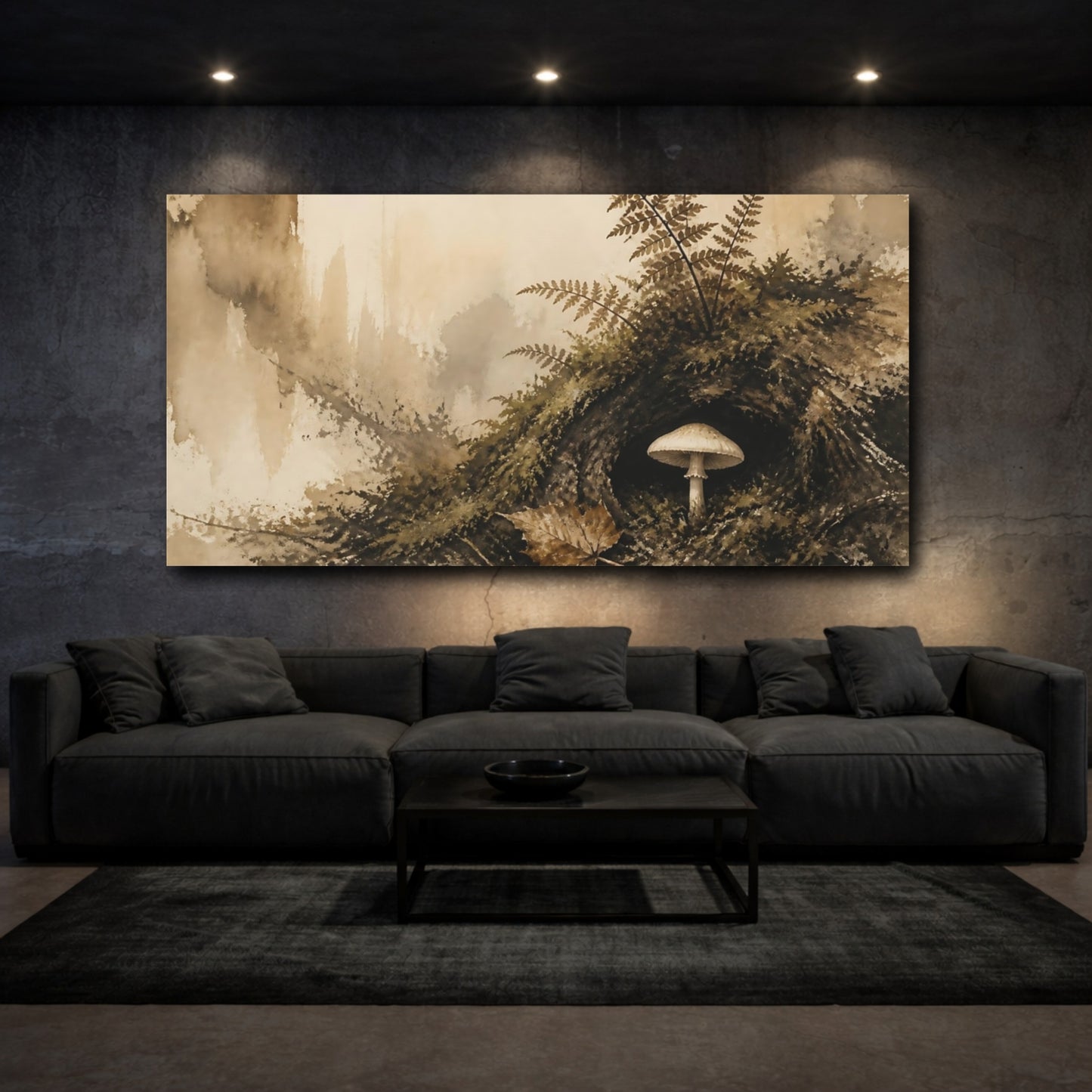 Mockup 3. Mossy Hollow Mushroom shown as canvas print