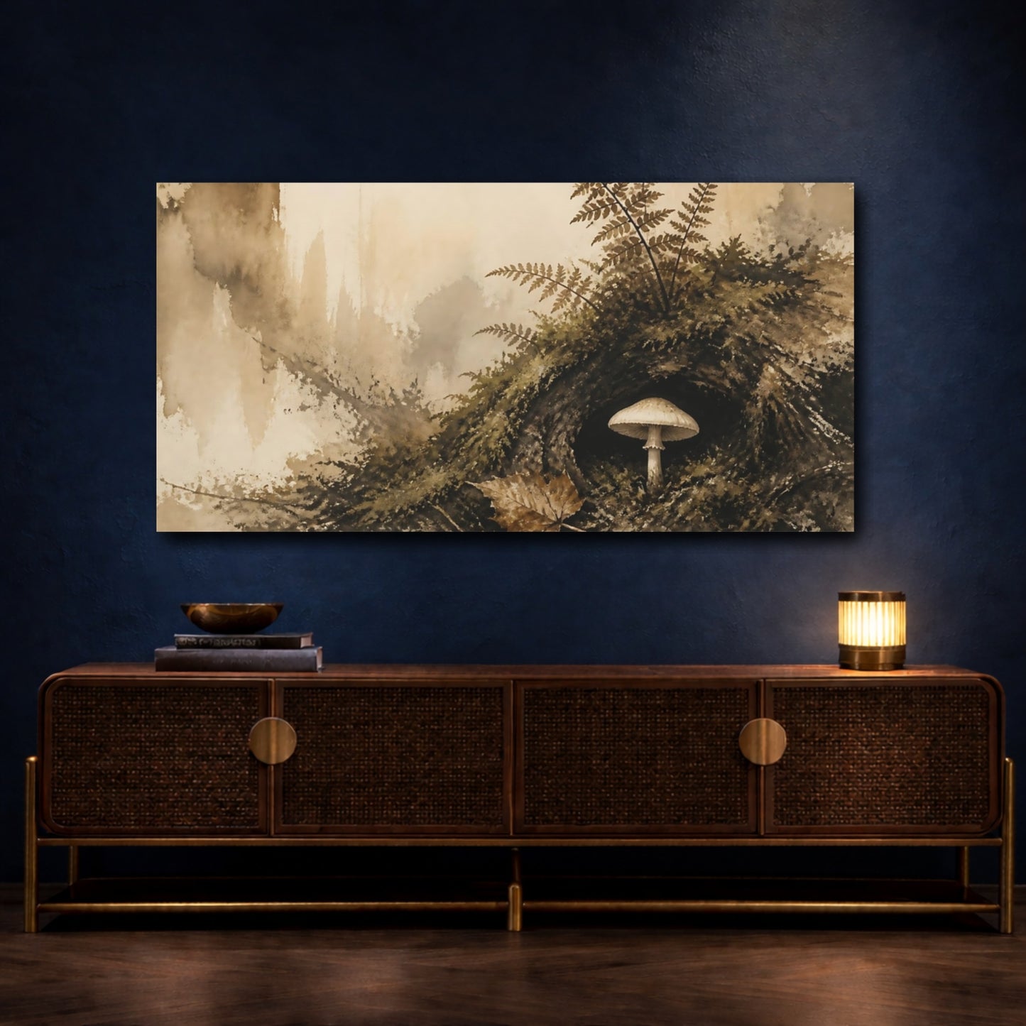 Mockup 4. Mossy Hollow Mushroom shown as canvas print