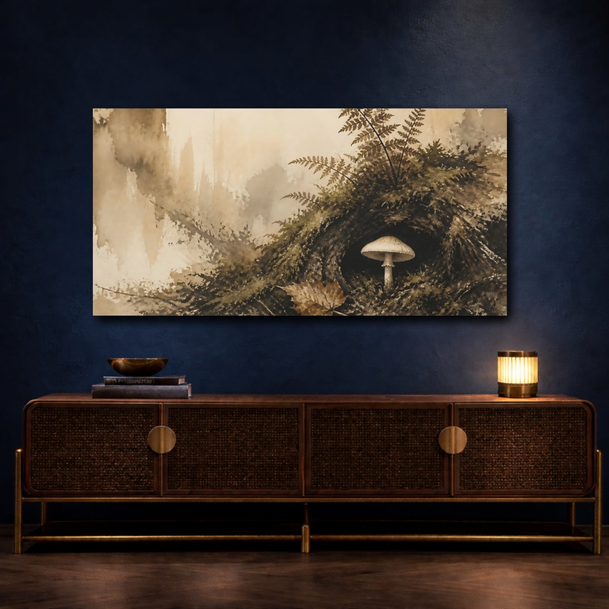 Mockup 4. Mossy Hollow Mushroom shown as canvas print