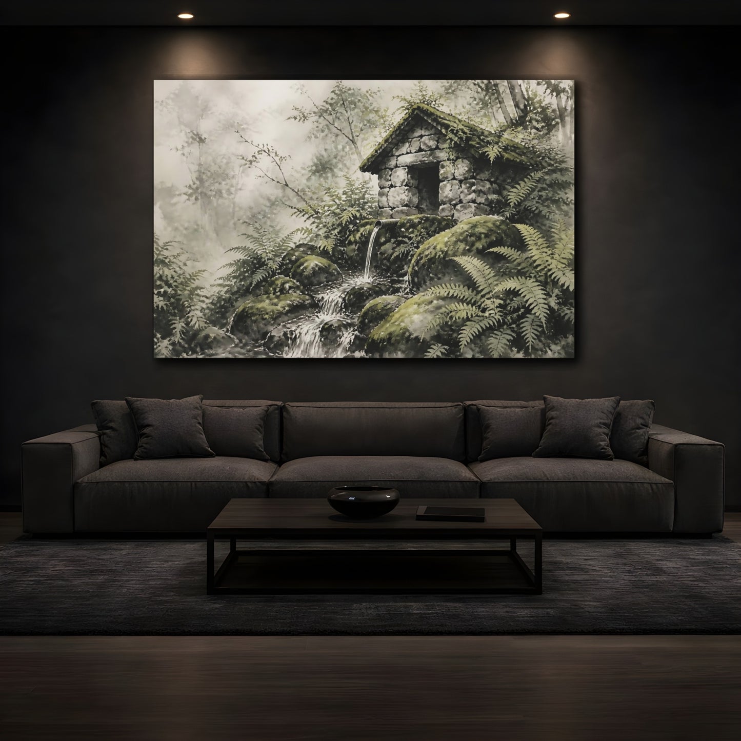 Mockup 3. Mossy Springhouse Among Ferns shown as canvas print