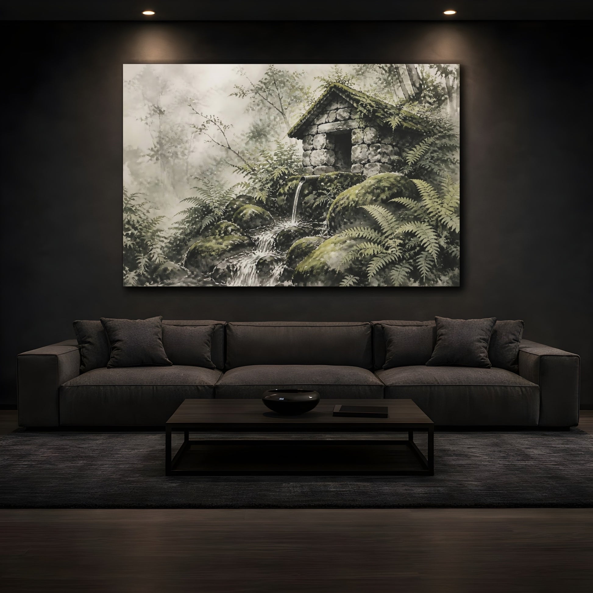 Mockup 3. Mossy Springhouse Among Ferns shown as canvas print