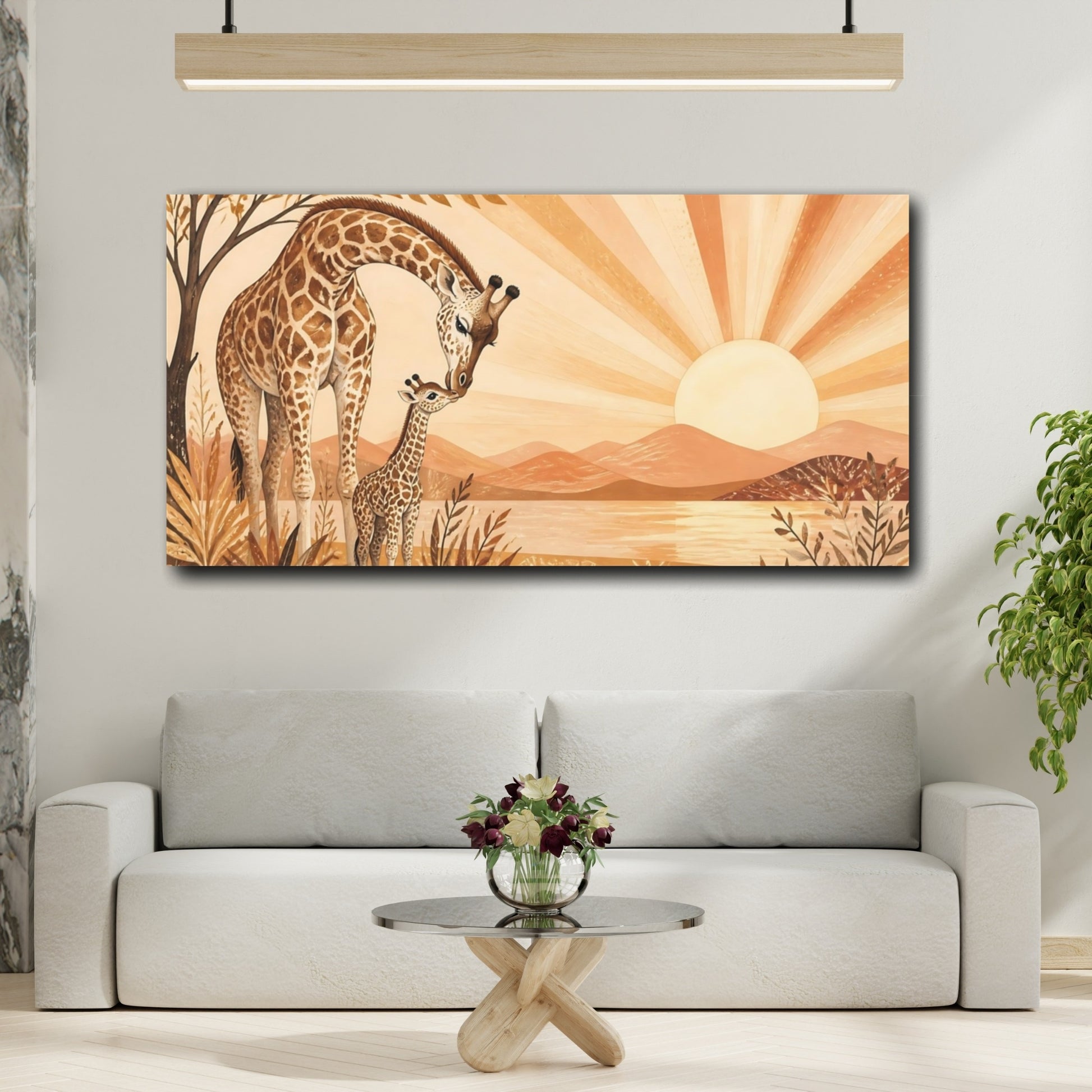 Mockup 2. Mother Giraffe At Sunrise shown as canvas print