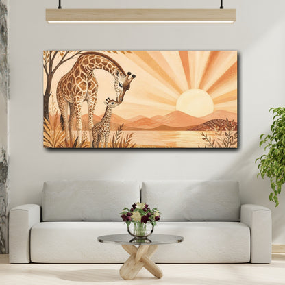 Mockup 2. Mother Giraffe At Sunrise shown as canvas print