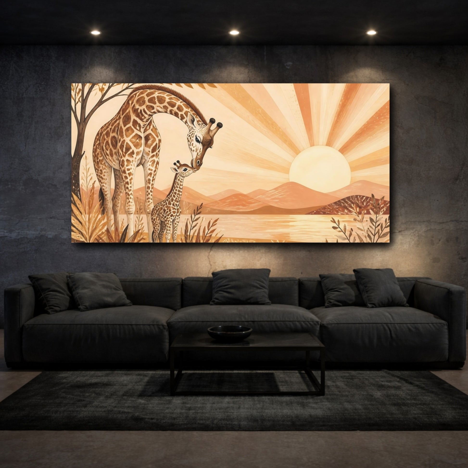 Mockup 3. Mother Giraffe At Sunrise shown as canvas print
