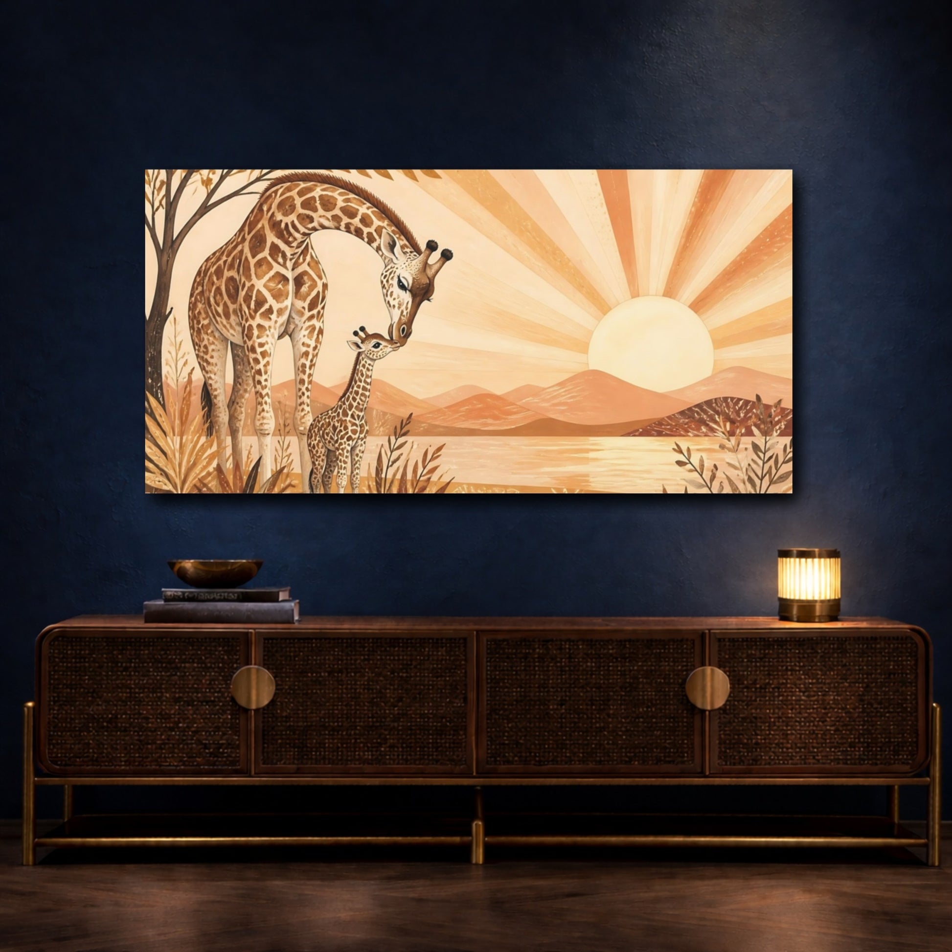 Mockup 4. Mother Giraffe At Sunrise shown as canvas print