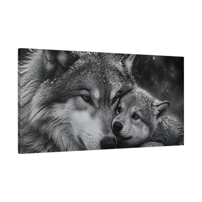 Main Mockup. Mother Wolf Embrace shown as canvas print