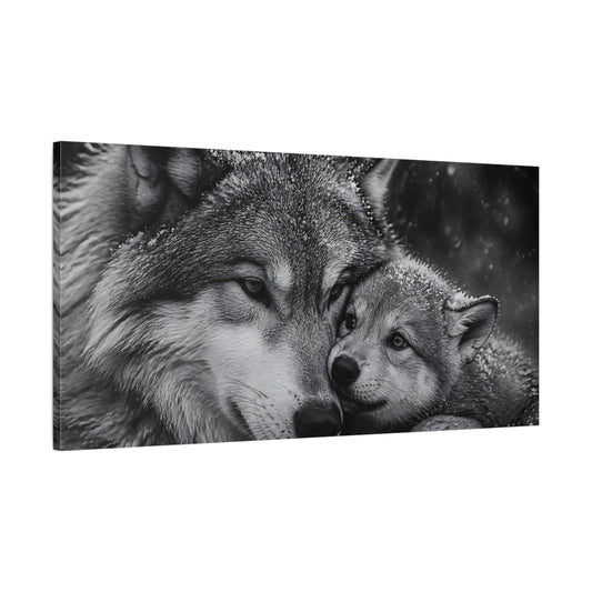 Main Mockup. Mother Wolf Embrace shown as canvas print