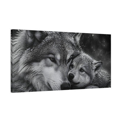 Side Mockup 1. Mother Wolf Embrace shown as canvas print
